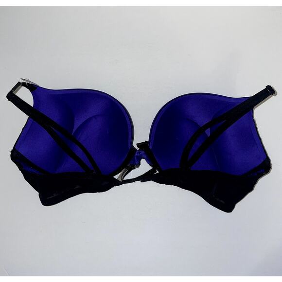 Victoria's Secret Bra 38C Blue Black Lace Bombshell Plunge Padded 2 Cup Holiday - Picture 3 of 9